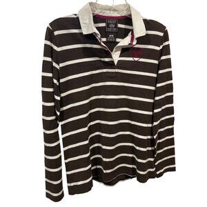 Ariat Womens Brown & White Striped Long-Sleeve Polo Shirt M/M Cotton Blend 28n